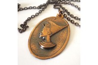 Magnetic Necklet 'Nefretiti' Oval Medallion - Antique Copper-like finish